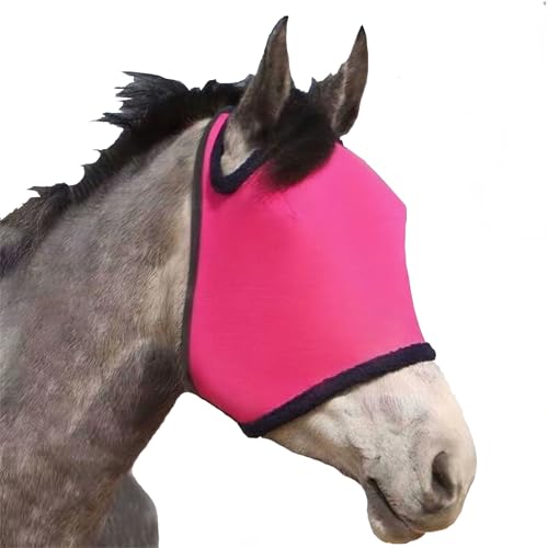 Pink Horse Fly Mask Large Space Breathable UV Protection Comfort Full Face Mesh Horse Fly Mask with Adjustable Strap for Horses - color: Pink