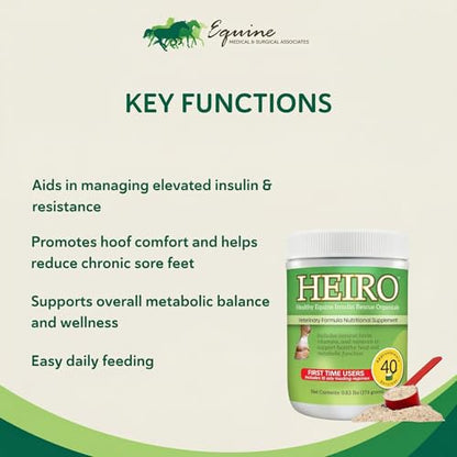 HEIRO Healthy Equine Insulin Rescue Nutritional Supplement for Horses, Natural Herbal Blend with Magnesium & Vitamin E, Supports Normal Metabolic Function & Hoof Comfort (40 Servings) - size: 40 Servings