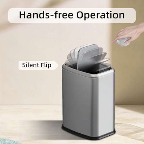 8L/2.1 Gal Small Bathroom Trash Can with Lid, Swing-Top Rectangular Waste Bin, Stainless Steel Garbage Can for Home, Office, Toilet, Bedroom, Living Room (Silver) - color: Silver