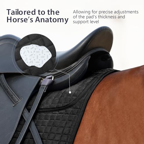 Harrison Howard Diamond Quilted Dressage Saddle Pad Adjustable with 4 Pockets and Foam Inserts with Differentiated Thickness Horse Riding Pad with Added Cushioning and Comfort
