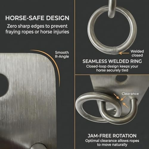 Heavy Duty 304 Stainless Steel Horse Tie Ring Anchors 2 Pack | Rustproof equine tie down hardware for trailers stalls & farms, jam-free rotation, includes 4 lag screws