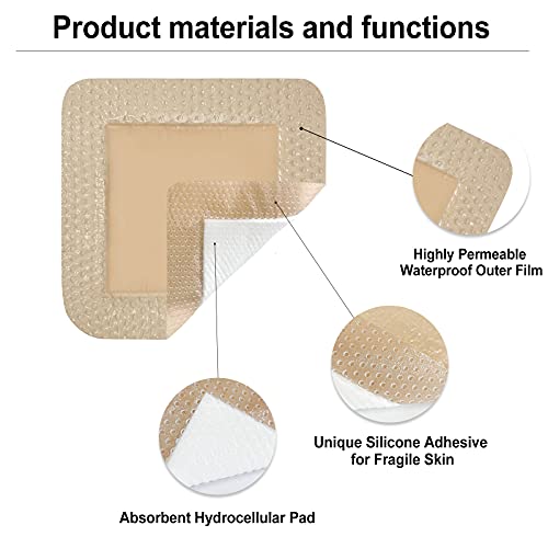 Carbou Silicone Foam Dressing with Gentle Border, 3"x3", 10 Pack | Adhesive Waterproof Wound Dressing Bandage, High Absorbency Pad, Foam Bandage for Wound Care - size: 3x3 Inch (Pack of 10)