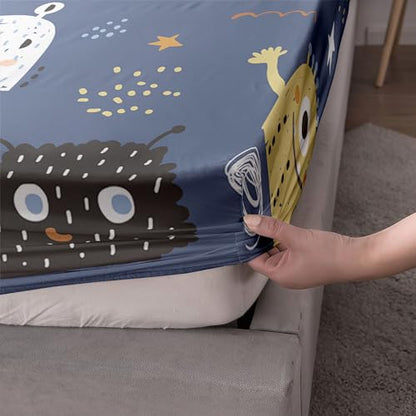 Monsters Sheets Set 4Pcs for Kids,Cute Monsters Printed Sheet Set with 1 Flat Sheet and 1 Fitted Sheet + 2 Pillowcases(Cute Monsters Full) - color: Cute Monsters, size: Full 81x97 inches