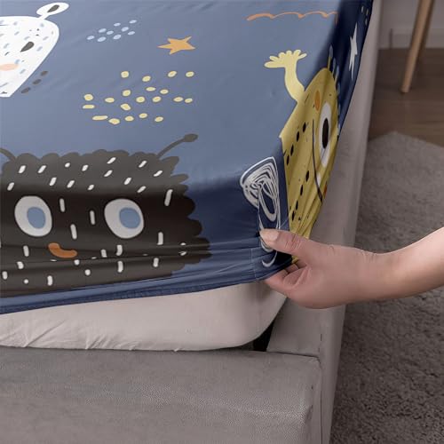 Monsters Sheets Set 4Pcs for Kids,Cute Monsters Printed Sheet Set with 1 Flat Sheet and 1 Fitted Sheet + 2 Pillowcases(Cute Monsters Full) - color: Cute Monsters, size: Full 81x97 inches