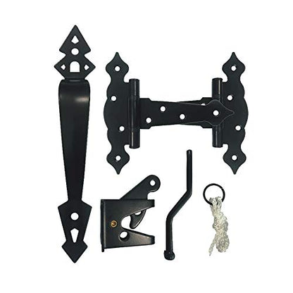 Nuvo Iron Black Decorative Ornamental Tee Hinge Set - Includes Handle, Hinges, Latch and Catch- 5"