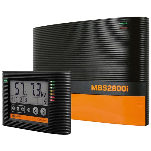Gallagher MBS2800i Multi Power Electric Fence Charger | 28.0 Joule 12v Battery, Solar, or 110v AC Energizer with External Control and Display Panel | Powers Up to 250 Miles / 1500 Acres