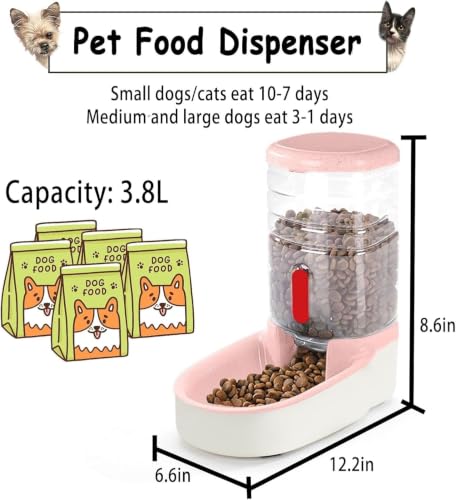 kathson Gravity Dog Food Dispenser Automatic Cat Feeding Food Station 1 Gallon Large Capacity Puppy Food Bowl for Small and Medium Dogs Cats Pink - color: Pink