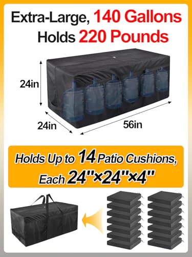 Aulock 140 Gallon Extra Large Outdoor Storage Bag for Pools | 600D Oxford Heavy-duty Patio Cushion Storage, Pool Cover Accessories Storage, with 4 Carrying Handles, 56''x24''x24''