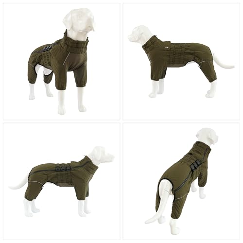 Warm Dog Coat Double Layers Dog Vest, 4 Legs Covered Windproof Waterproof Reflective, Olive S - color: Olive, size: S (back 11")