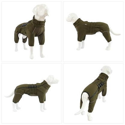 Warm Dog Coat Double Layers Dog Vest, 4 Legs Covered Windproof Waterproof Reflective, Olive XS - color: Olive, size: XS (back 9.5")