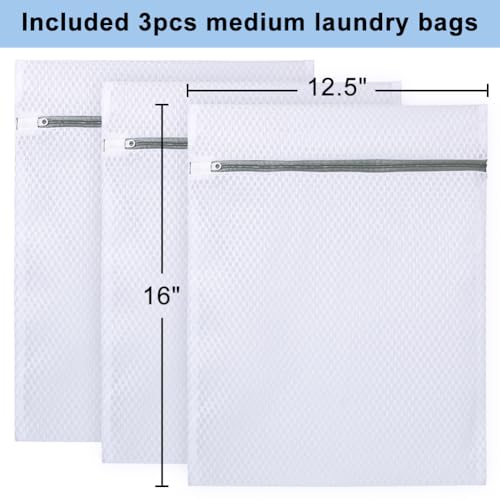 Vivifying 3Pcs Mesh Laundry Bags for Delicates, Honeycomb Mesh Wash Bags with Zipper for Washing Machine, Shoes, Lingerie, Socks and Stuffed Toys (Medium, 12.5 x 16Inches) - size: 3M(12.5" x 16")