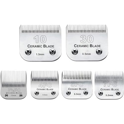 6Pack 10Blades Dog Grooming Blades Compatible with Andis Clipper | Dog Clipper Blades for Oster A5/Wahl KM Series ,Ceramic Blade & Stainless Steel Blade Size:#10+30+5FC+7FC+3FC+4F) - color: #10+30+5fc+7fc+3fc+4f