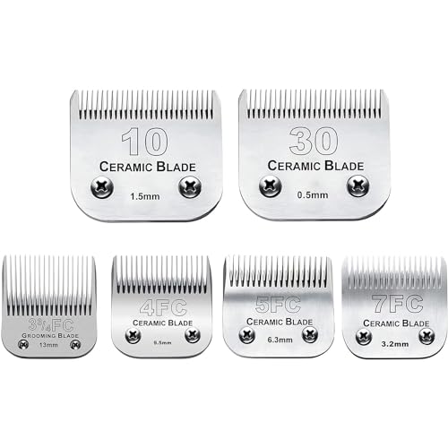 6Pack 10Blades Dog Grooming Blades Compatible with Andis Clipper - color: #10+30+5fc+7fc+3fc+4f