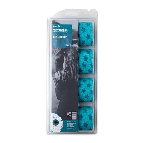 OVIK Health PowerFlex Equine – Extra Strong Self-Adhering Bandage Wrap – Wound Care, Compression & Support Bandage for Horses, Cows & Dogs – Stars, 4 inch, 4 Rolls (Resealable Case) - color: Stars