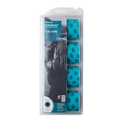 OVIK Health PowerFlex Equine – Extra Strong Self-Adhering Bandage Wrap – Wound Care, Compression & Support Bandage for Horses, Cows & Dogs – Stars, 4 inch, 4 Rolls (Resealable Case) - color: Stars