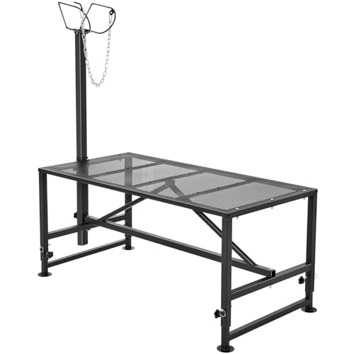 Happybuy Goat & Sheep Stand, 51x23 inch Livestock Stand, Metal Adjustable Height from 21" to 33", with Headpiece and Nose Loop, 500lbs Loading Weight, Ideal for Milking and Shearing, Black