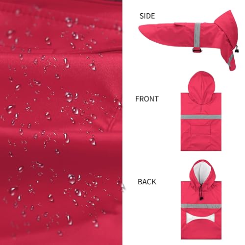 NACOCO Large Dog Raincoat Adjustable Pet Water Proof Clothes Lightweight Rain Jacket Poncho Hoodies with Strip Reflective (M, Red) - color: Red, size: Medium (Pack of 1)