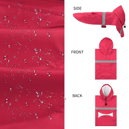 NACOCO Large Dog Raincoat Adjustable Pet Water Proof Clothes Lightweight Rain Jacket Poncho Hoodies with Strip Reflective (M, Red) - color: Red, size: Medium (Pack of 1)
