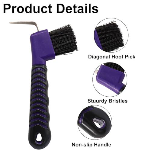 Hoof Pick Brushes, Soft Touch Rubber Handle Portable Hoofpick, Stiff Hoof Pick for Horse Care, Groomers (Purple) - color: Purple