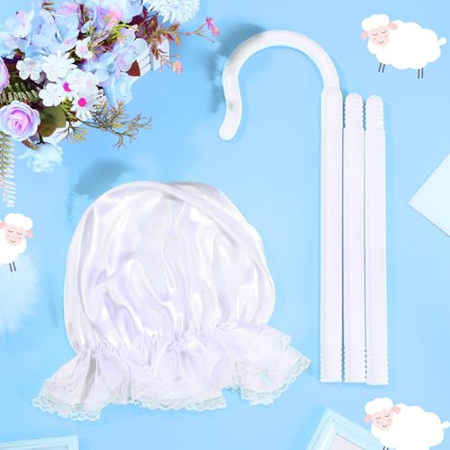 Shyyween 2 Pcs Shepherdess Costume, Staff Mob Cap for Women | Plastic Crook Hook Staff Adjustable Little Mob Cap Pilgrim Cane Walking Stick for Halloween Christmas Cosplay Party Accessory