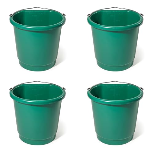 Farm Innovators 3 Gallon Flat Back Plastic Heated Bucket with Metal Handle, Built in Thermostat, and Hidden Cord Compartment, Green, 70 Watt (4 Pack) - size: 4 Pack