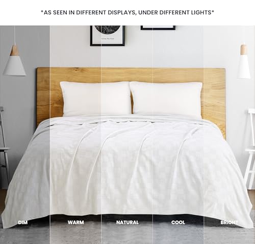 Utopia Bedding 100% Cotton Thermal Blanket White Full, 90x84 Inches - color: White, size: Full