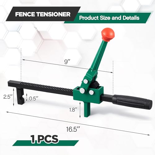 LEIFIDE 1 Pc Chain Link Fence Stretcher Tool Ratcheting Wire Tightener Puller for Woven Wire Fence 1.7''-9'' Tension Range Hooked Groove One-Hand Operation (16.5 Inch,Green) - color: Green, size: 16.5 Inch