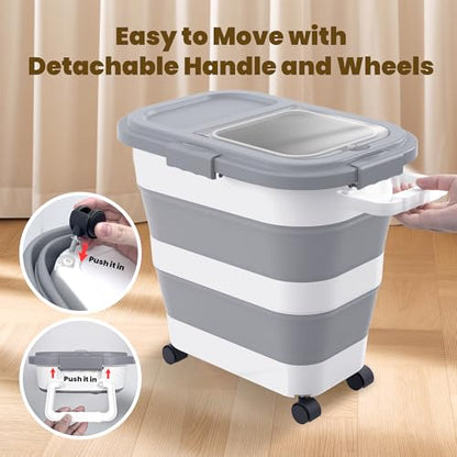HOYTAMDA 25-35Lbs Rice Container,Collapsible Food Storage Container Wheels - color: Grey/25-35lbs