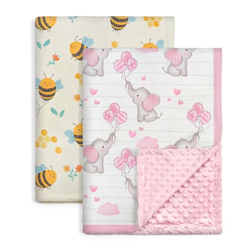 SANDJEST Minky Blanket 2 Pack with Dotted Back 30 x 40 Inches, Gift for Christmas Birthday (Bee, Elephant) - color: Bee X Elephant