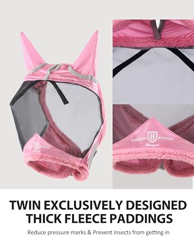 Harrison Howard Horse Fly Mask UV Protective Fine Mesh with Extra Wool Soft Touch on Skin Fly and UV Protection Light Pink-Black M - color: Light Pink-Black, size: M