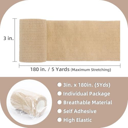 IndigoCase 4 Pack Self Adhesive Bandage Wrap 3 Inch x 5 yd Elastic Tape - color: Skin, size: 3 Inch - 4 Pack