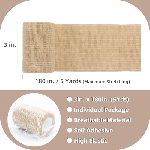 IndigoCase 6 Pack Self Adhesive Bandage Wrap 3 Inch x 5 yd Elastic Tape - color: Skin, size: 3 Inch - 6 Pack