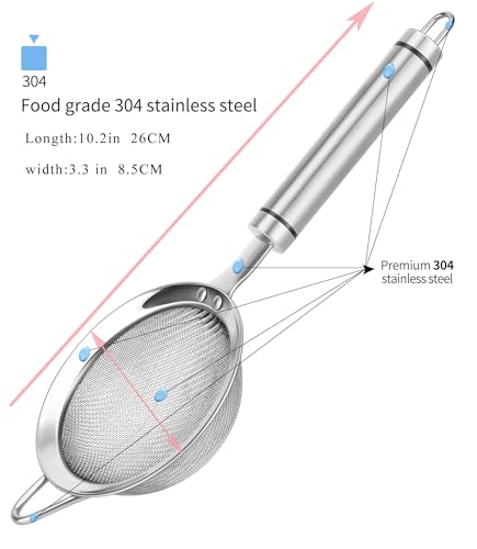304 Stainless Steel Fine Mesh Strainers for Kitchen, Colander-Skimmer with Handle, Sieve Sifters for Food, Tea, Rice, Oil, Noodles, Fruits, Vegetable - size: 3.35 in Small