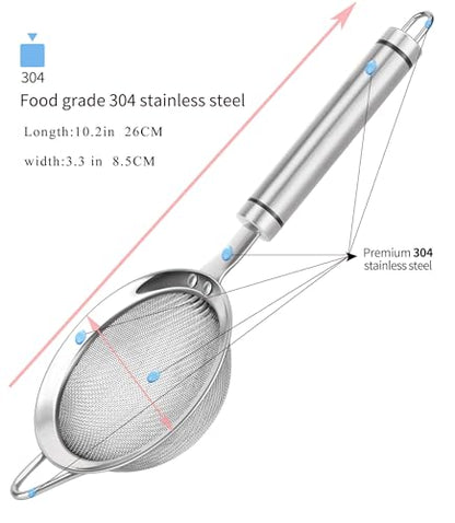 304 Stainless Steel Fine Mesh Strainers for Kitchen, Colander-Skimmer with Handle, Sieve Sifters for Food, Tea, Rice, Oil, Noodles, Fruits, Vegetable - size: 3.35 in Small