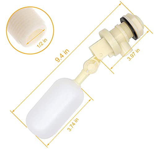 Float Valve 1/2" Shut Off Plastic Water Float Valve, Water Float Valve with Adjustable Arm Stable Water Float Ball Valve for Horse Cattle Goat Sheep Pig Dog Farm Supplies 2 Pack