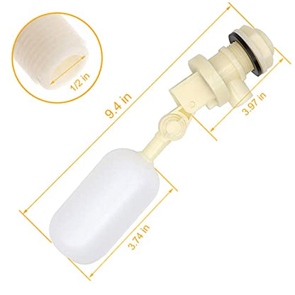 Float Valve 1/2" Shut Off Plastic Water Float Valve, Water Float Valve with Adjustable Arm Stable Water Float Ball Valve for Horse Cattle Goat Sheep Pig Dog Farm Supplies 2 Pack