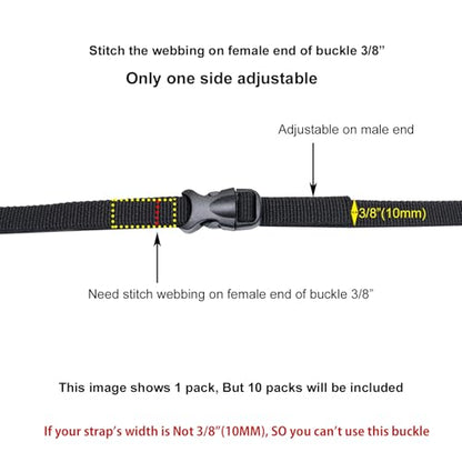 Quick Side Release Buckle, Heavy Duty Plastic Snap Buckle Clip Clasp Fasteners for Backpack Strap - style: 3/8"(10mm) - 10 Pieces