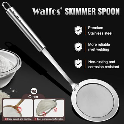 Walfos Fat Skimmer Spoon, Stainless Steel Fat skimmer For Cooking, Fine Mesh Strainer, Food Strainer Fit For Separation Of The Floating Foam, Fat, Grease - Set of 2 Sise - style: 2pcs (3", 4") Skimmers
