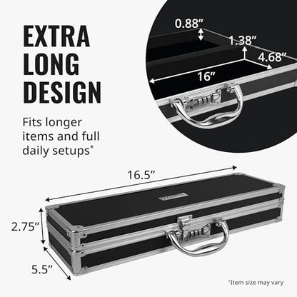 Vaultz Locking Medicine Case, Extra Long Lock Box Briefcase, 16.5 In | Elastic straps and removable zipper pouch for organization, reinforced steel corners, chrome handle, keyless combo lock - size: 1 Pack (Extra Long)