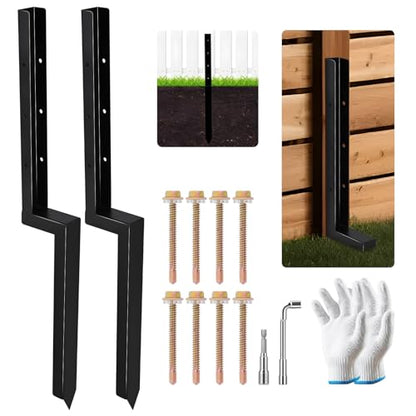 2-Pack 2" Width Fence Post Repair Kit, 34in Heavy Duty Ground Spike Anchor for Wooden Post Repairing Tilted/Broken Posts - size: 2'' 2 Pack