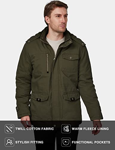 WenVen Men's Winter Thicken Fleece Cotton Military Parka Jacket Warm Coat - color: Army Green, size: Large