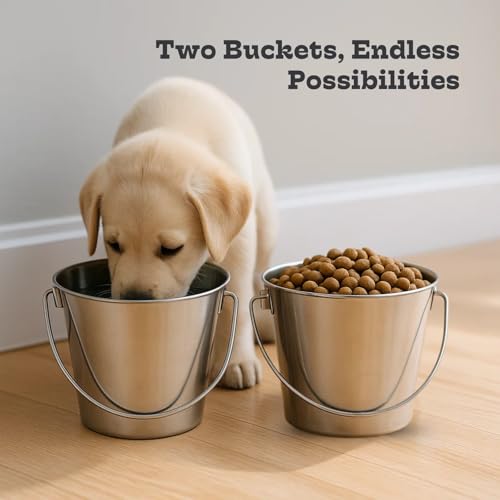 4Qt Heavy Duty Stainless Steel Water Bucket for Kennel, 2-Pack - size: 4 Quart (Pack of 2)