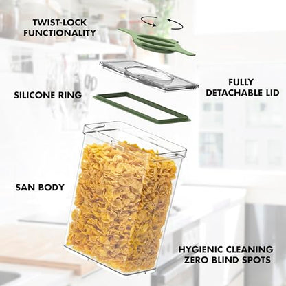 4-Pack Airtight Pantry Containers, 1.9 QT / 1.8 L Clear Food Storage Jars with Leakproof Twist-Lock Lids, Detachable Lid for Easy Cleaning, Cereal, Pasta, Rice, Oats, Snack Storage Sand - color: Sand