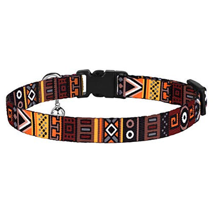 Tribal Nylon Cat Collar 2-Pack, Breakaway with Bell - color: Aztec Brown + Aztec Green