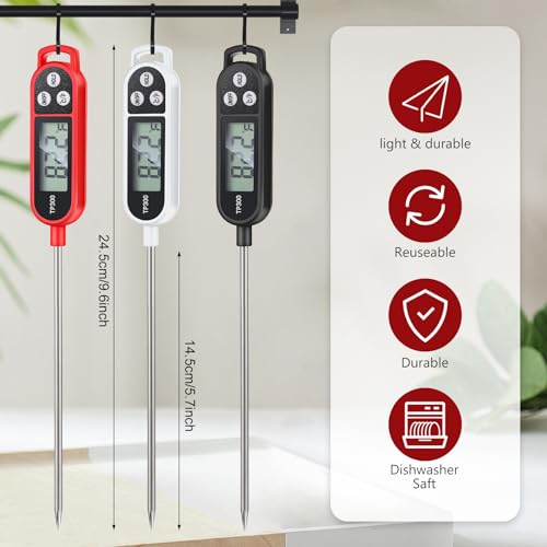 Copkim 6 Pcs Instant Read Meat Thermometer Long Probe,Black, White, Red | Probe Waterproof Digital Thermometer, For Cooking BBQ Water Milk Liquids, Quick Accurate Food Temperature - color: Black, White, Red