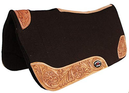 Horse SADDLE PAD Western Contoured Wool Felt Moisture Wicking Brown 39RT03 - color: Brown/Tan, size: 30" Spine x 15" Drop