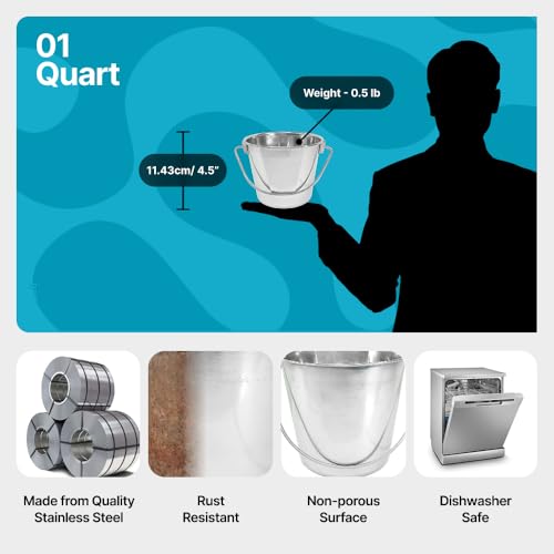 1 Quart Stainless Steel Bucket - Flat-Side Metal Bucket 0.25 Gallon - size: 1 Quart