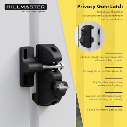 Key Lockable 2 Way Gate Latch,Key Operates on Both Sides of Gate,2 Sided Gate Fence Lock for Outdoor Gates,Locking Gate Door Lock Fence Latch Gate Hardware for Metal,Wood,Vinyl Fence,Black Finish