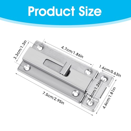 2 Pieces 3 inch Bathroom Stall Door Latch Sliding Door Lock Door Bolts with Screw Stainless Steel Latch Mounted Slide Bolt Silver Sliding Lock Bolt Bathroom Stall Hardware for Internal Doors