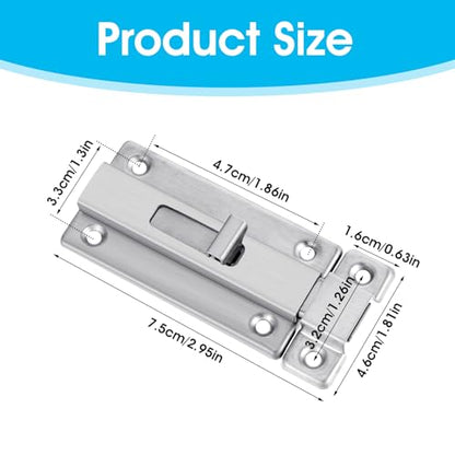 2 Pieces 3 inch Bathroom Stall Door Latch Sliding Door Lock Door Bolts with Screw Stainless Steel Latch Mounted Slide Bolt Silver Sliding Lock Bolt Bathroom Stall Hardware for Internal Doors